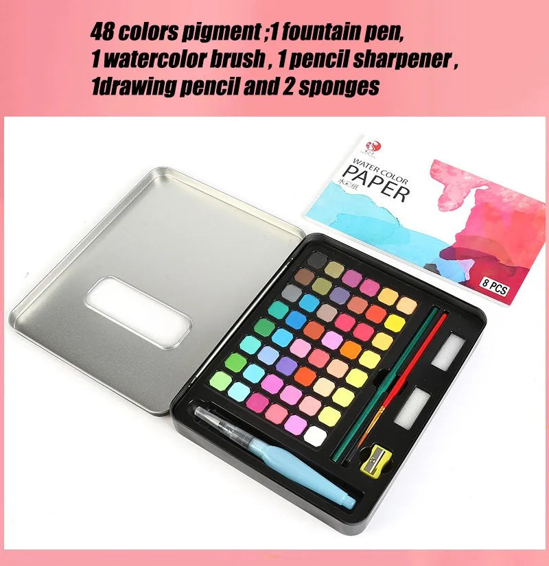Watercolor Set with 48 colors and Brush & Paper Supplies