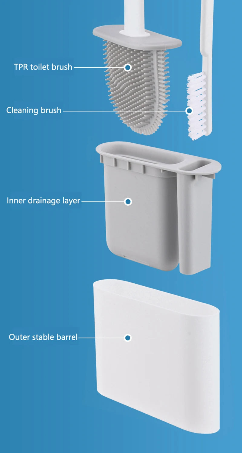Clean Ease Wall-Mounted Toilet Brush – Long Handle Silicone Soft Bristles