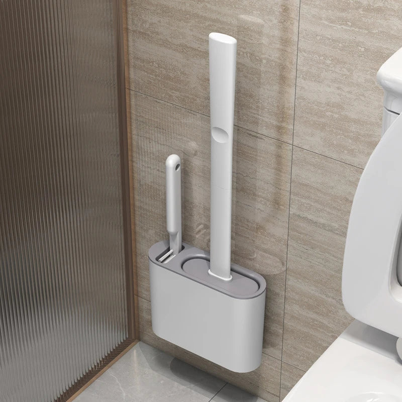 Clean Ease Wall-Mounted Toilet Brush – Long Handle Silicone Soft Bristles