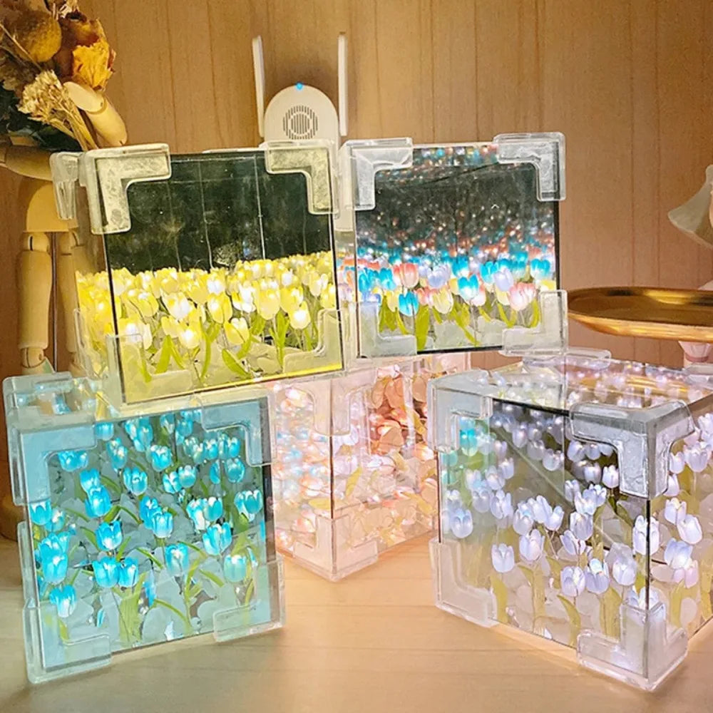 BloomCube Tulip Mirror Lamp – DIY Flower Night Light for Bedrooms & Gifts