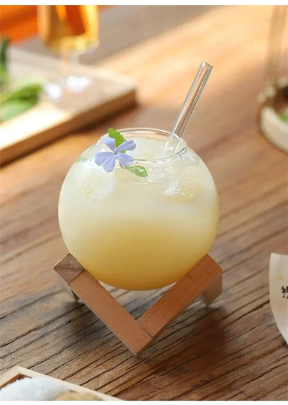 Round Ball Glass Cup with Wood Stand