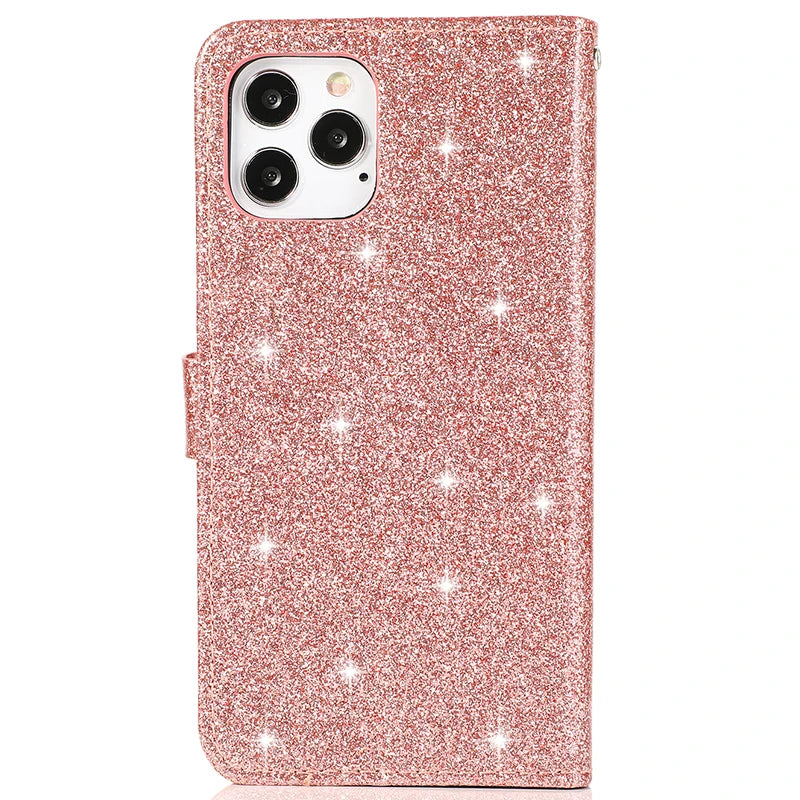 Shiny Wallet Flip Case – Leather Cover for iPhone 7–16 Series