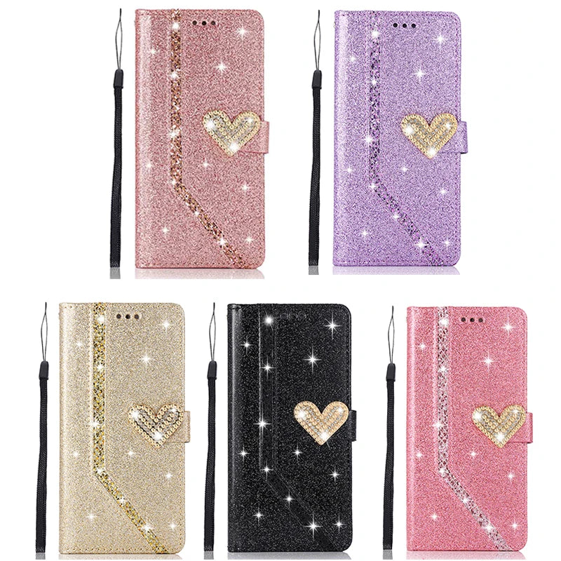Shiny Wallet Flip Case – Leather Cover for iPhone 7–16 Series