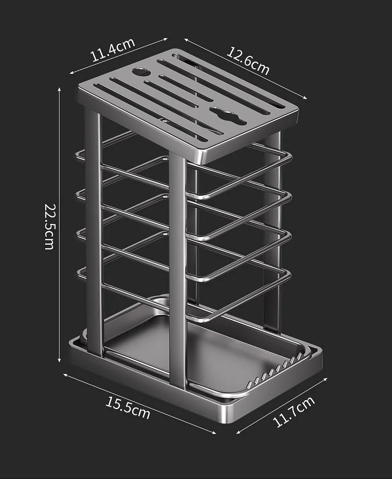 Kitchen Knife Holder – Countertop Storage Rack with Drain Tray & Multi-Function Organizer