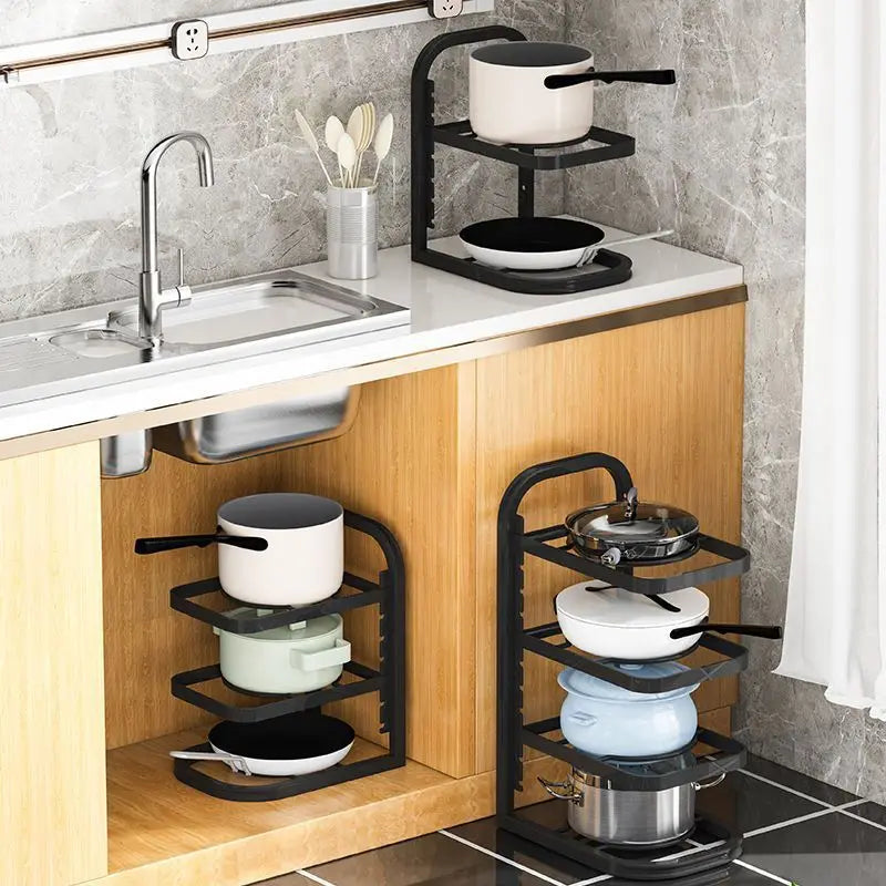 Stainless Steel Kitchen Organizer – Multi-Layer Storage Rack with Shelves, Sink & Cabinets