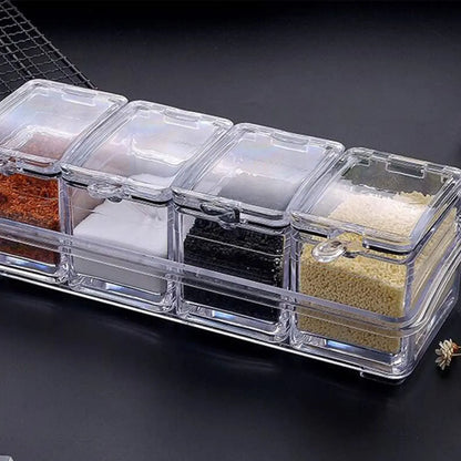 Set of 4 Crystal Seasoning Storage Container with Spoon