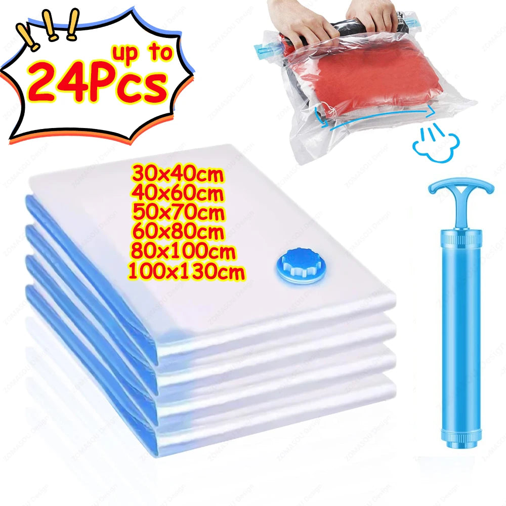 Vacuum Storage Bags – Clear Reusable Compression Set with Hand Pump