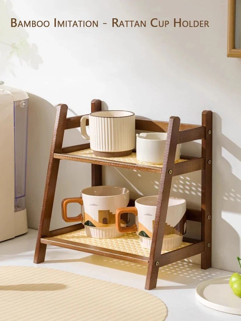 Bamboo Tiers Multipurpose Countertop Organizer – Coffee Cup & Home Storage Shelf