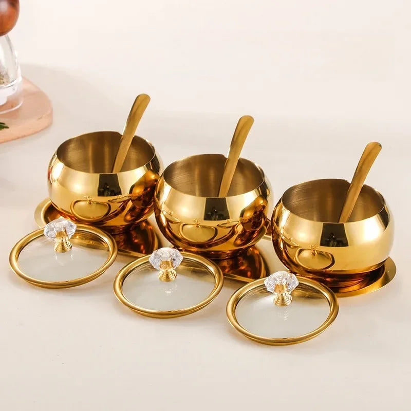 Gold and Silver  Kitchen Condiment Pots