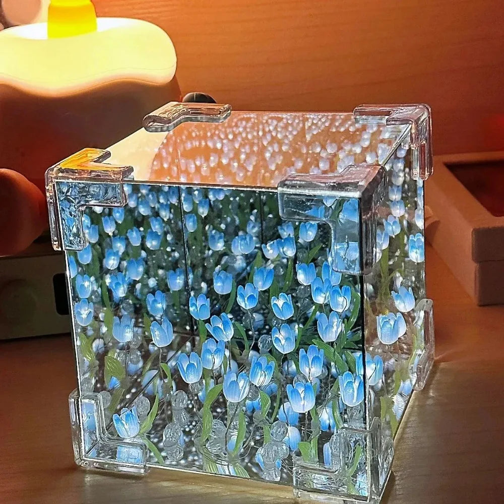 BloomCube Tulip Mirror Lamp – DIY Flower Night Light for Bedrooms & Gifts