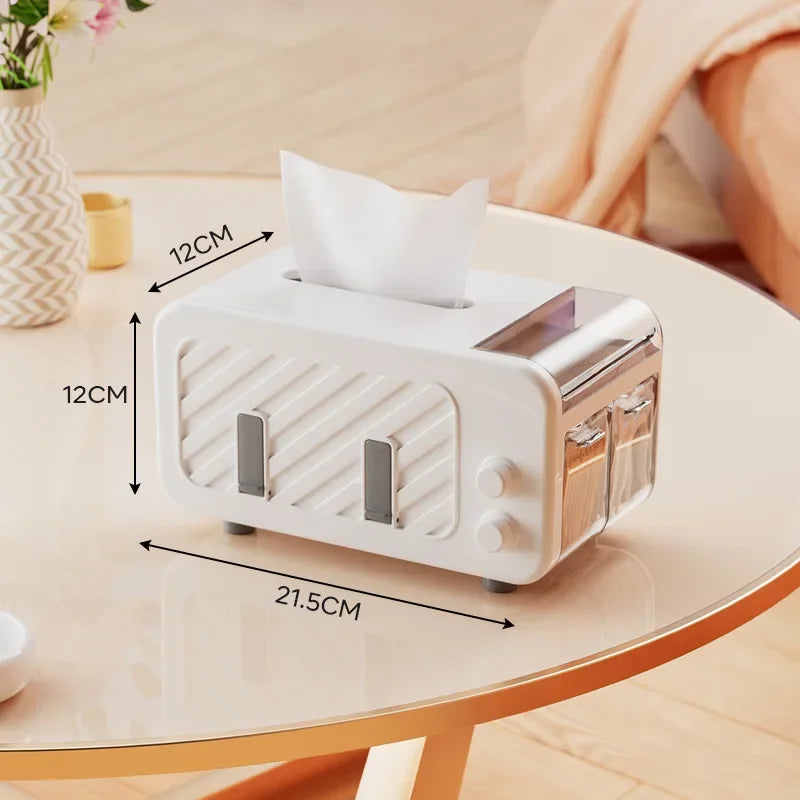 Multifunctional Tissue Box – Phone Holder with Side Storage & Drawer for Home/Office