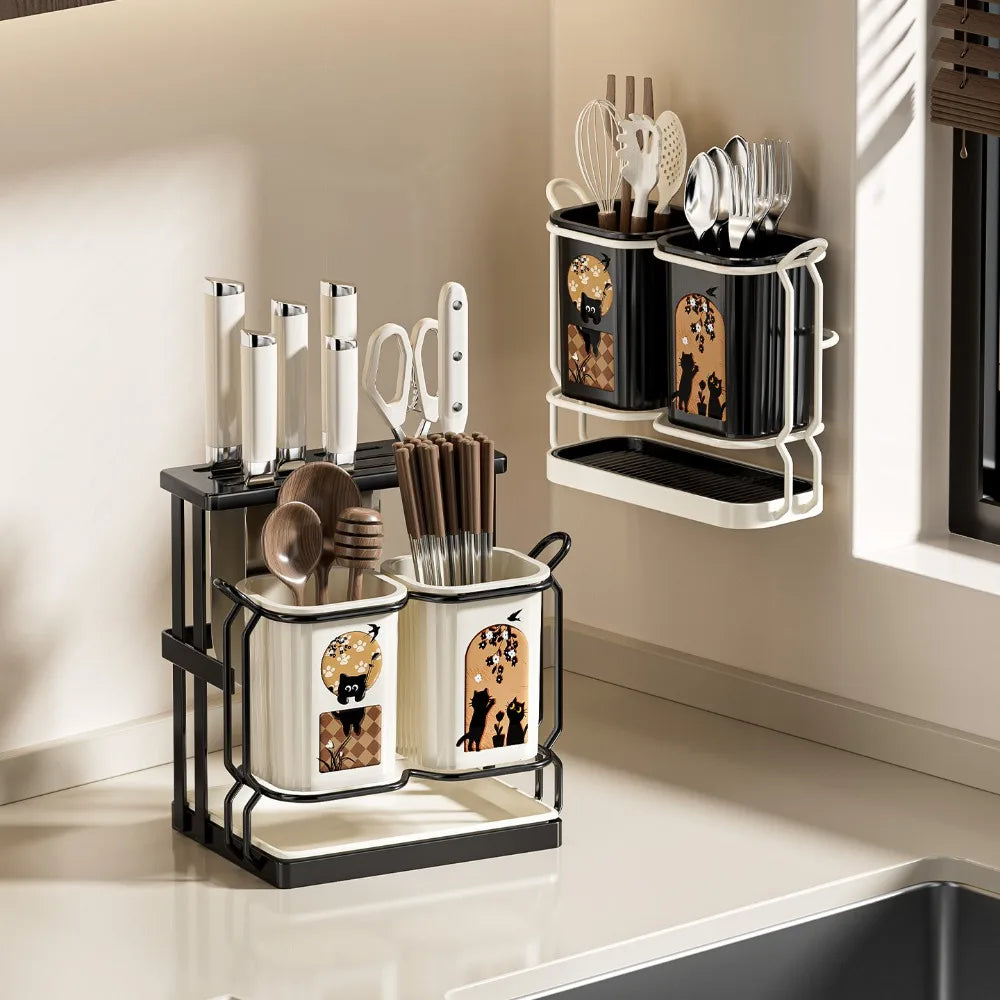 Multi-Function Kitchen Rack – Knife & Chopstick Storage with Drainage for Countertops