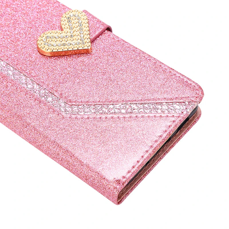 Shiny Wallet Flip Case – Leather Cover for iPhone 7–16 Series
