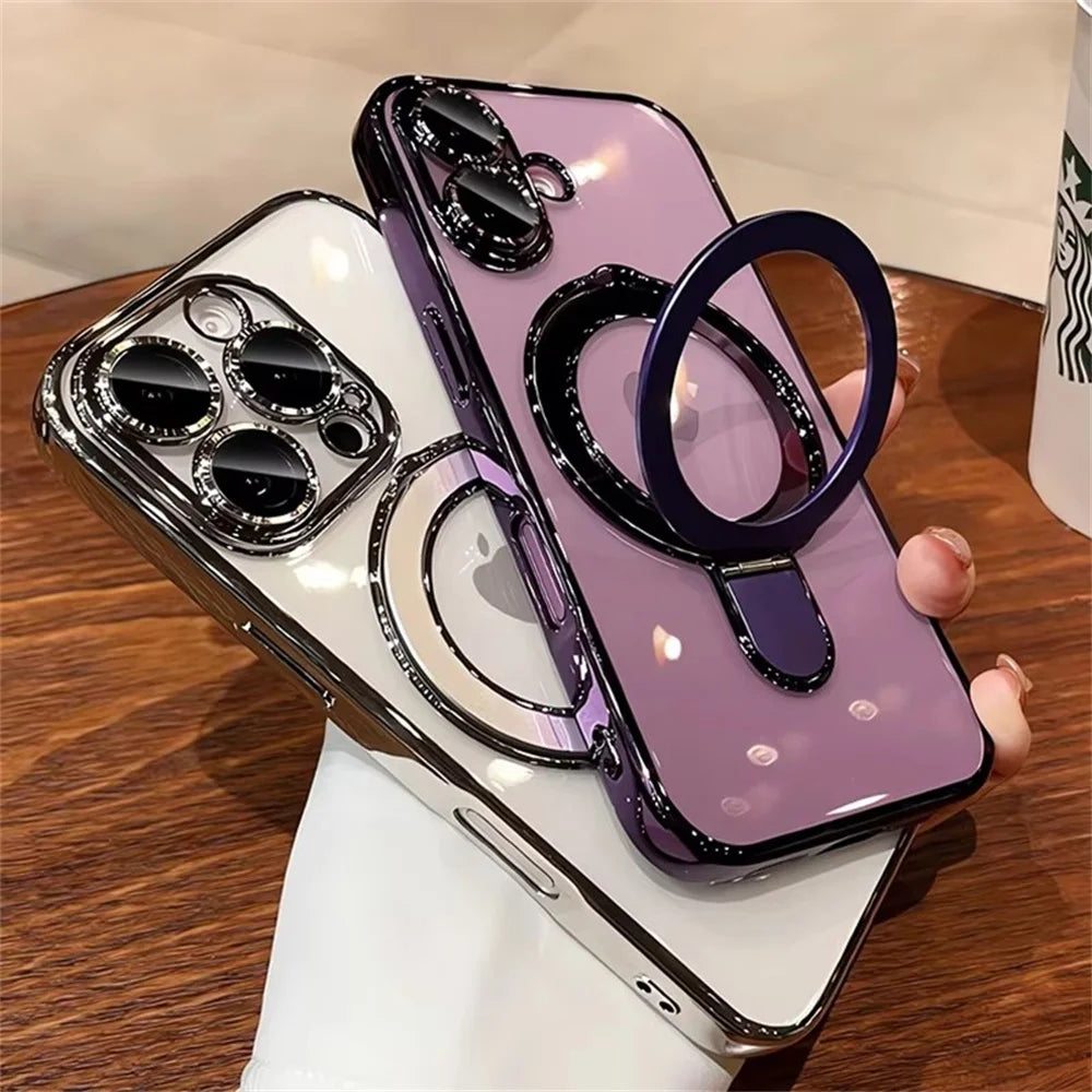 Clear Magnetic MagSafe Case – Acrylic Stand Holder Cover for iPhone 11–16