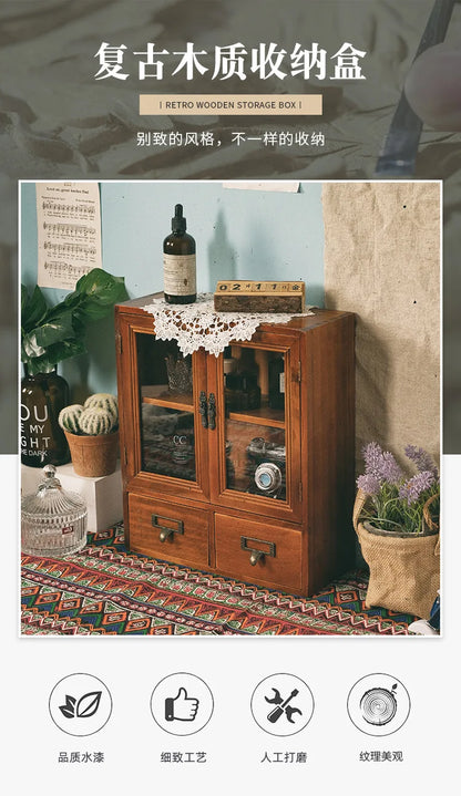 Vintage Wooden Double Door Display Cabinet