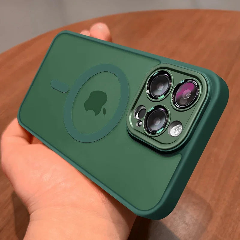 Magnetic Matte Armor Case – Shockproof Translucent Cover for iPhone 12–17 Pro Max with MagSafe