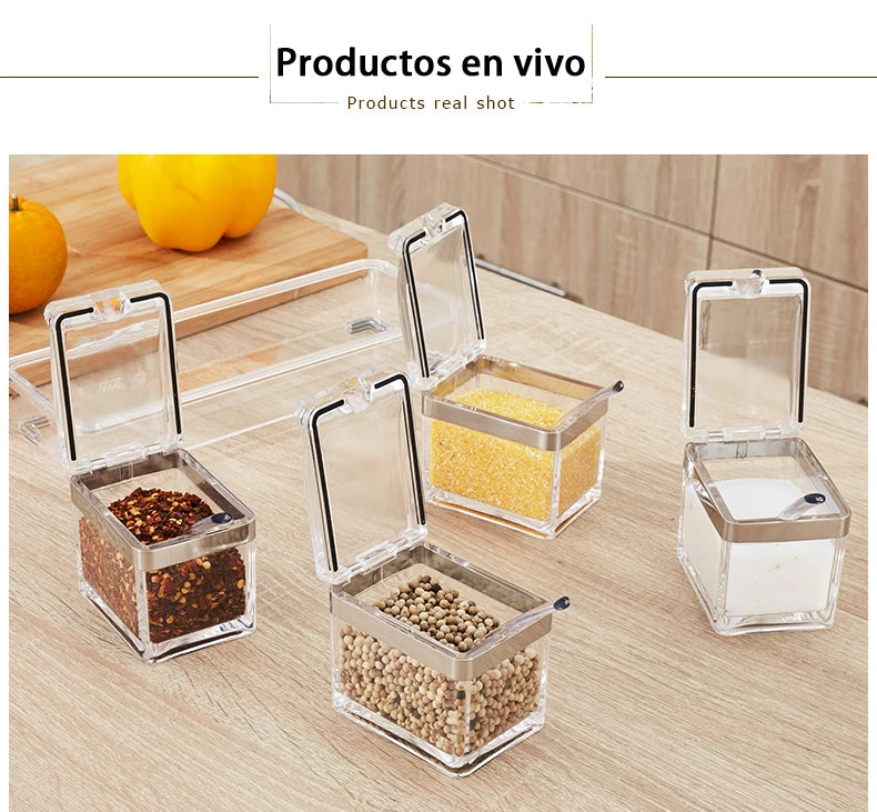Set of 4 Crystal Seasoning Storage Container with Spoon