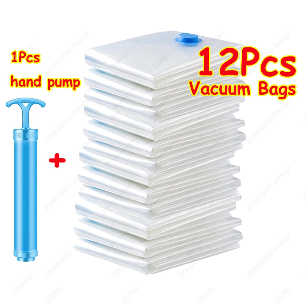 Vacuum Storage Bags – Clear Reusable Compression Set with Hand Pump