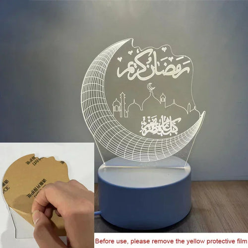 3D Acrylic LED Night Light – Eid Mubarak Ramadan Decor Lamp, USB Powered