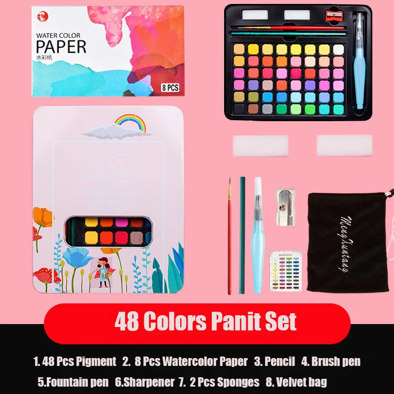 Watercolor Set with 48 colors and Brush & Paper Supplies
